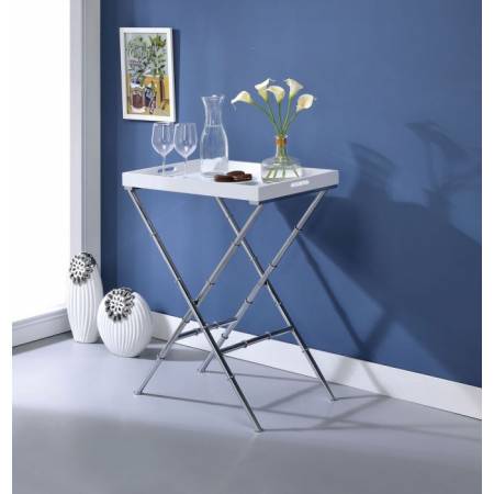Lajos Tray Table in White & Chrome - Acme Furniture 98275