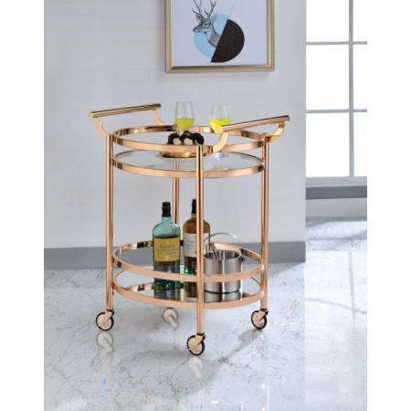 Lakelyn Serving Cart in Rose Gold & Clear Glass - Acme Furniture 98192