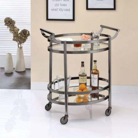 Lakelyn Serving Cart in Black Nickel & Clear Glass - Acme Furniture 98191