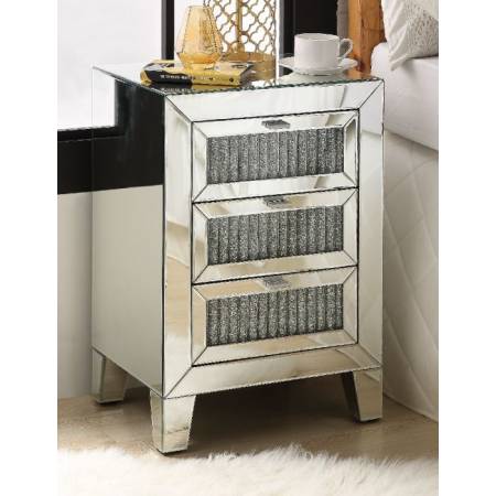 Caesia Night Table in Mirrored & Faux Diamonds - Acme Furniture 97650