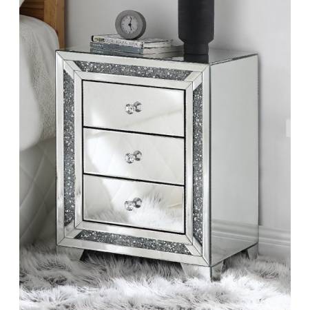 Noralie Night Table in Mirrored & Faux Diamonds - Acme Furniture 97648