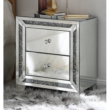 Noralie Night Table in Mirrored & Faux Diamonds - Acme Furniture 97647