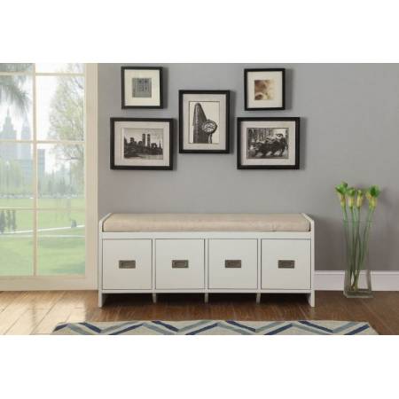 Berci Bench w/Storage in Beige Fabric & White - Acme Furniture 96775