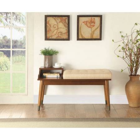 Baptis Bench w/Storage in Beige Fabric & Walnut - Acme Furniture 96774