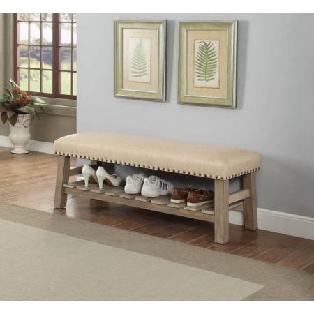 Bigot Bench w/Storage in Fabric & Antique White - Acme Furniture 96773