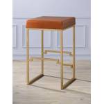 Boice Bar Stool (1Pc) in Light Brown PU & Gold - Acme Furniture 96715