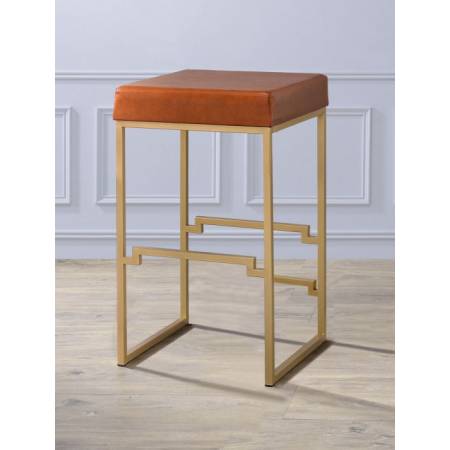 Boice Bar Stool (1Pc) in Light Brown PU & Gold - Acme Furniture 96715