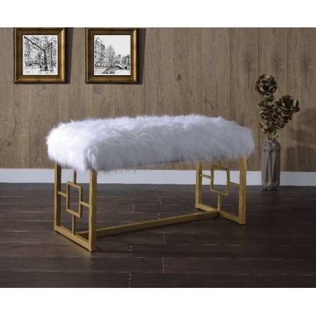 Bagley II Bench in White Faux Fur & Gold - Acme Furniture 96451