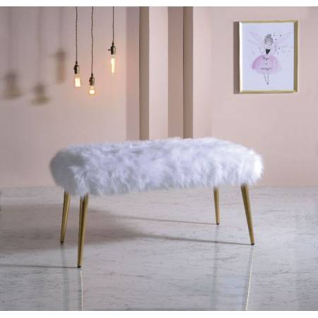 Bagley II Bench in White Faux Fur & Gold - Acme Furniture 96450