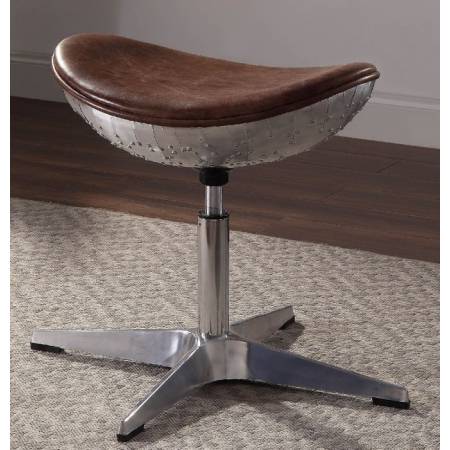 Brancaster Stool in Retro Brown Top Grain Leather & Aluminum - Acme Furniture 96160
