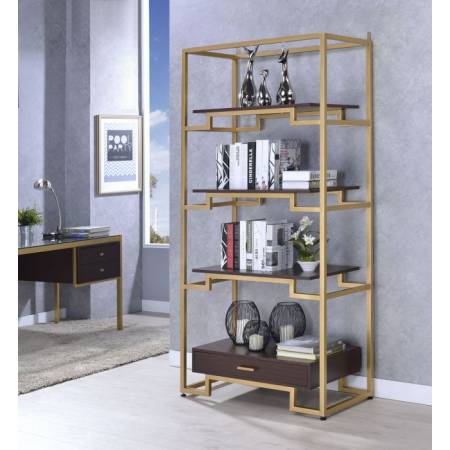 Yumia Bookshelf in Gold & Clear Glass - Acme Furniture 92787