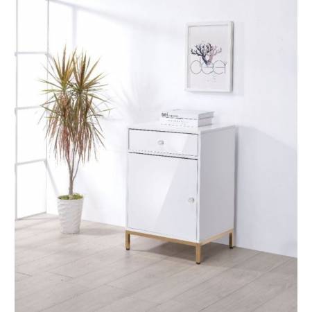 Ottey Cabinet in White High Gloss & Gold - Acme Furniture 92543