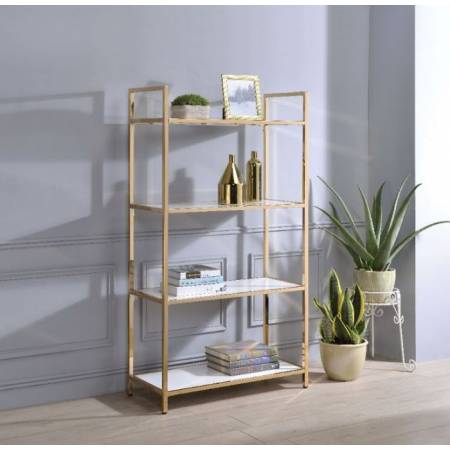 Ottey Bookshelf in White High Gloss & Gold - Acme Furniture 92542
