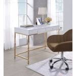 Ottey Desk in White High Gloss & Gold - Acme Furniture 92540