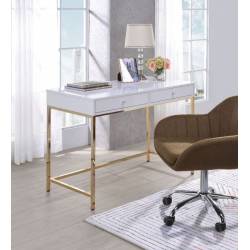 Ottey Desk in White High Gloss & Gold - Acme Furniture 92540