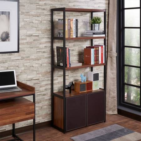 Sara (I) Bookcase in Espresso PU, Walnut & Sandy Black - Acme Furniture 92442
