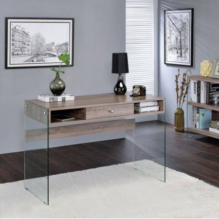 Armon Desk in Gray Oak & Clear Glass - Acme Furniture 92372