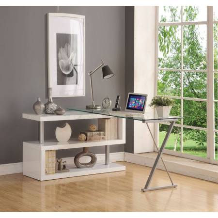 Buck Desk w/Swivel in White High Gloss & Clear Glass - Acme Furniture 92368