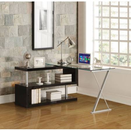 Buck Desk w/Swivel in Black High Gloss & Clear Glass - Acme Furniture 92366