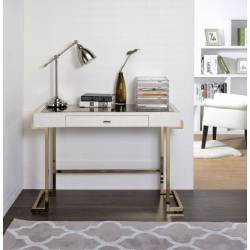 Boice Desk in White PU & Champagne - Acme Furniture 92334