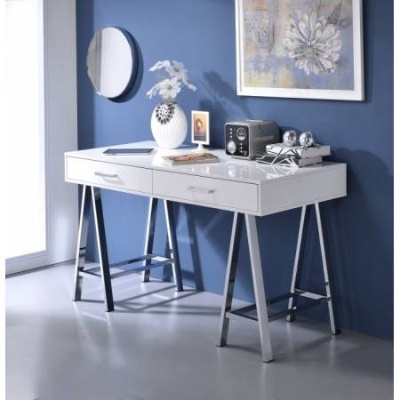 Coleen Desk in White High Gloss & Chrome - Acme Furniture 92229