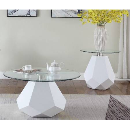 Chara Coffee Table in White High Gloss & Clear Glass - Acme Furniture 84925