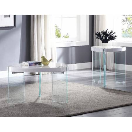 Noland Coffee Table in White High Gloss & Clear Glass - Acme Furniture 84920
