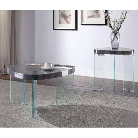 Noland Coffee Table in Gray High Gloss & Clear Glass - Acme Furniture 84915