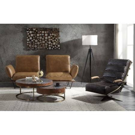 Tamas Coffee Table (Large) in Aluminum & Cocoa Top Grain Leather - Acme Furniture 84885
