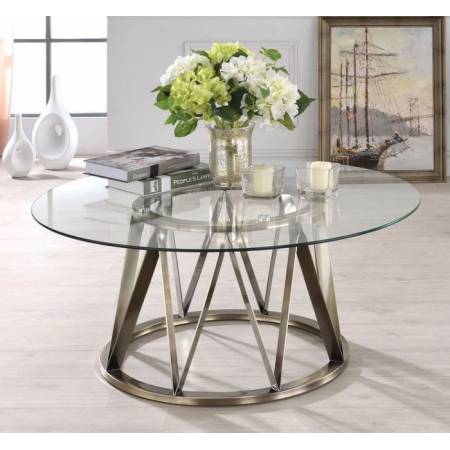Perjan Coffee Table in Antique Brass & Clear Glass - Acme Furniture 84485