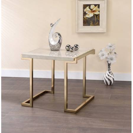 Boice II End Table in Faux Marble & Champagne - Acme Furniture 82872