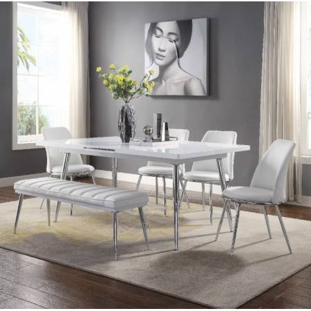 Weizor Dining Table in White High Gloss & Chrome - Acme Furniture 77150