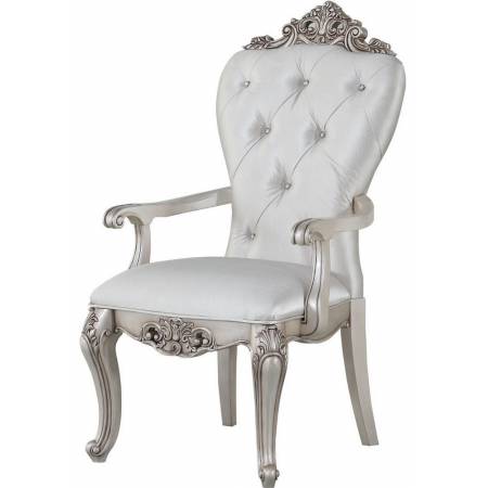 Gorsedd 2 Cream Fabric/Antique White Finish Wood Arm Chairs