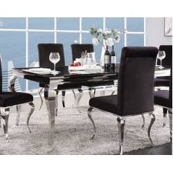 Fabiola Black Glass/Chrome Stainless Steel Dining Table by Acme
