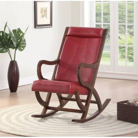 Triton Rocking Chair in Burgundy PU & Walnut - Acme Furniture 59536