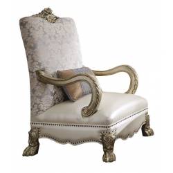 Dresden II Accent Chair w/1 Pillow in Pearl PU/Fabric & Gold Patina