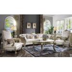 Dresden II Sofa w/7 Pillows in Pearl PU & Gold Patina
