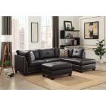 Laurissa Sectional Sofa & Ottoman (2 Pillows) in Ebony PU