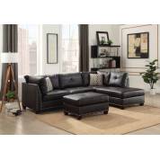Laurissa Sectional Sofa & Ottoman (2 Pillows) in Ebony PU