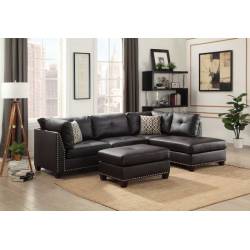 Laurissa Sectional Sofa & Ottoman (2 Pillows) in Ebony PU