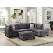 Laurissa Sectional Sofa & Ottoman (2 Pillows) in Light Charcoal Linen