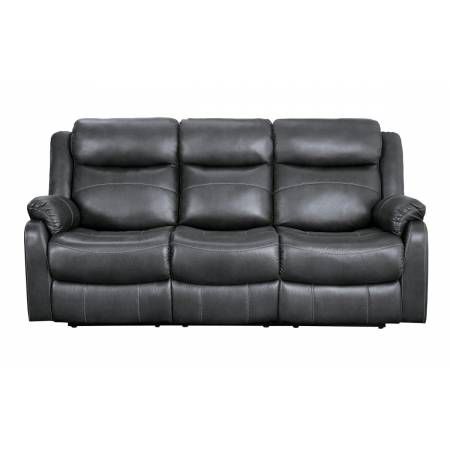 9990GY-3 Double Lay Flat Reclining Sofa with Center Drop-Down Cup Holders Yerba