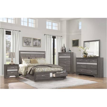 1505-1 Queen Platform Bed with Footboard Drawers Luster