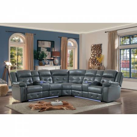 8255GY*3SCPHD 3-Piece Power Reclining Sectional with Power Headrests and LED Kalmar
