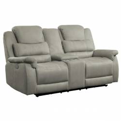 9848GY-2PWH Power Double Reclining Love Seat with Center Console, Power Headrests and USB Ports Shola