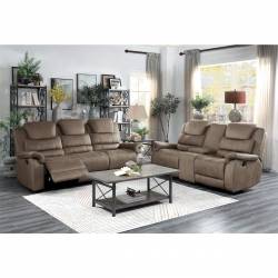 9848BR-2PWH+3PWH Power Double Reclining Sofa and Love Seat with Power Headrests, Drop-Down Cup Holders, Receptacles and USB Ports Shola