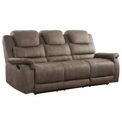 9848BR-3 Double Reclining Sofa with Drop-Down Cup Holders and Receptacles Shola