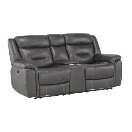 9528DGY-2PWH Power Double Reclining Love Seat with Console Power Headrests and USB Ports Danio