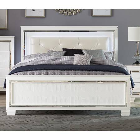 1916W-1 Allura Queen Bed with LED Lighting - White