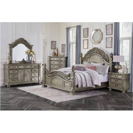 1824PG-CKGr Catalonia California King Bedroom Set - Traditional Platinum Gold Finish with Cherry Veneer